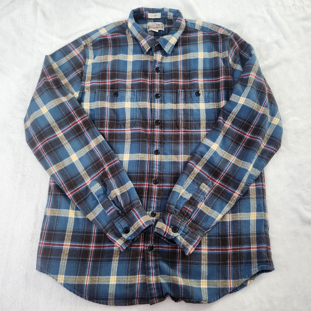 J. CREW Mens Multicolor Midweight Plaid Flannel Classic Fit Button Down Shirt LT